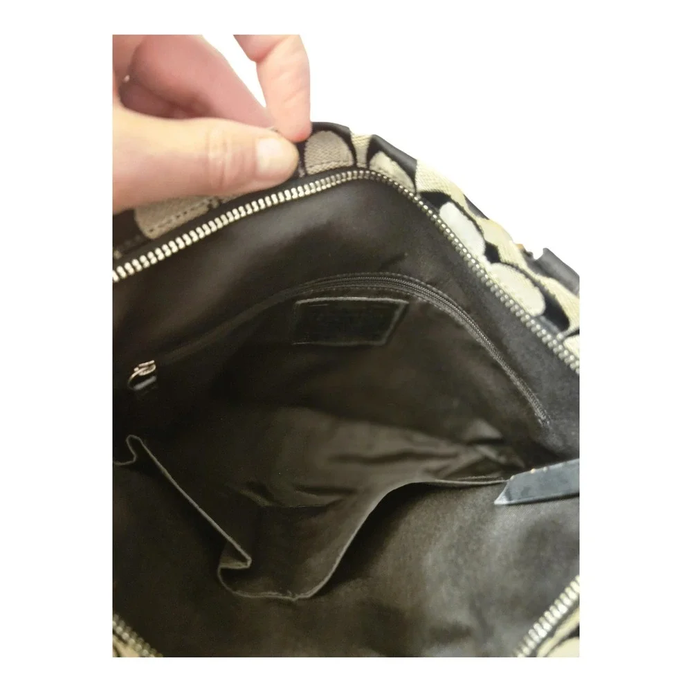 Coach‎ Signature Gallery Tote Black White Jacquard Patent Leather Shoulder Bag
